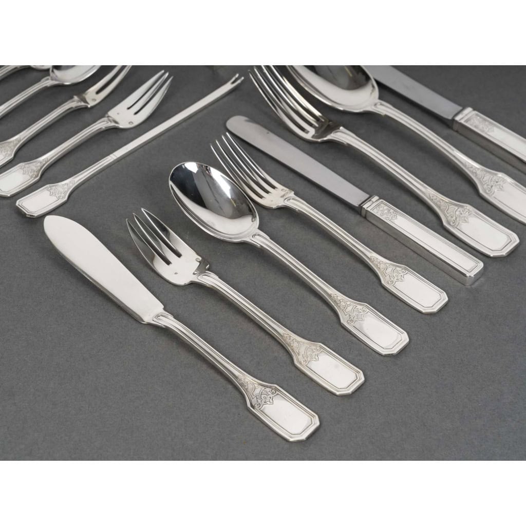 JEAN TETARD – MENAGERE EN ARGENT MASSIF 199 PIECES – Epoque 1930 6