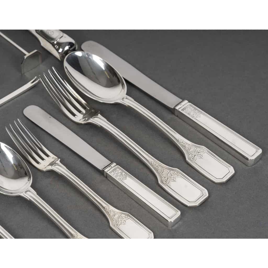 JEAN TETARD – MENAGERE EN ARGENT MASSIF 199 PIECES – Epoque 1930 7