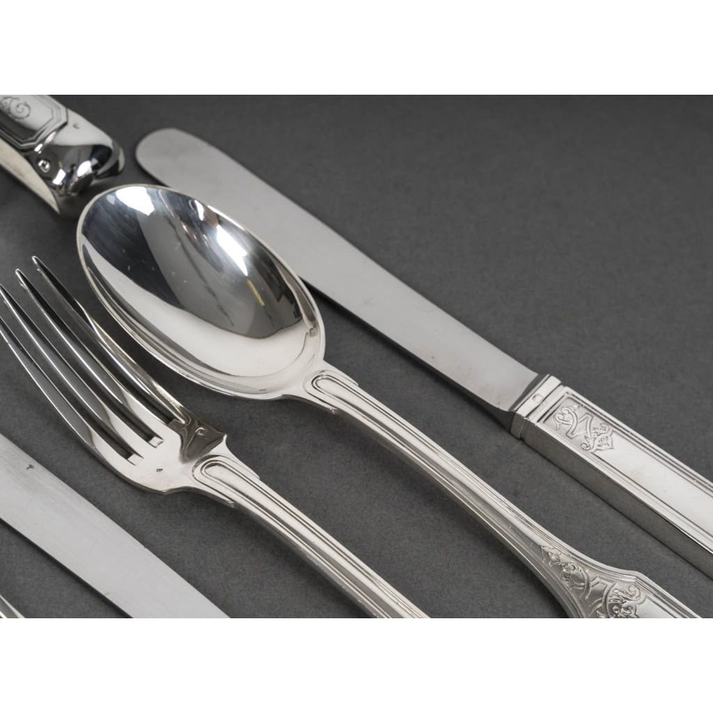 JEAN TETARD – MENAGERE EN ARGENT MASSIF 199 PIECES – Epoque 1930 11