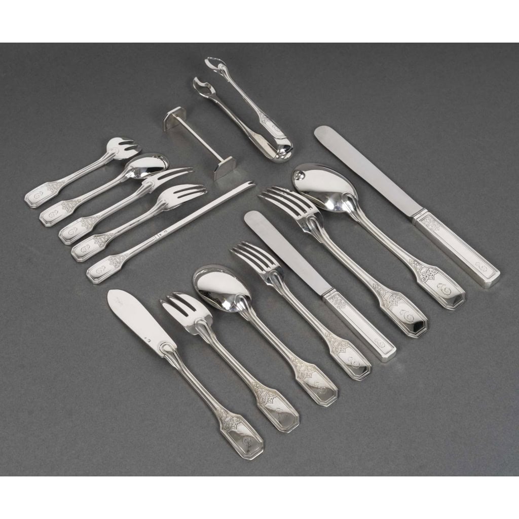 JEAN TETARD – MENAGERE EN ARGENT MASSIF 199 PIECES – Epoque 1930 3