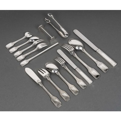JEAN TETARD – MENAGERE EN ARGENT MASSIF 199 PIECES – Epoque 1930