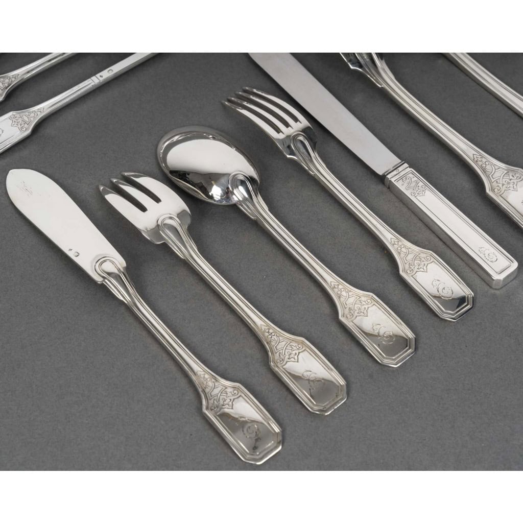 JEAN TETARD – MENAGERE EN ARGENT MASSIF 199 PIECES – Epoque 1930 12