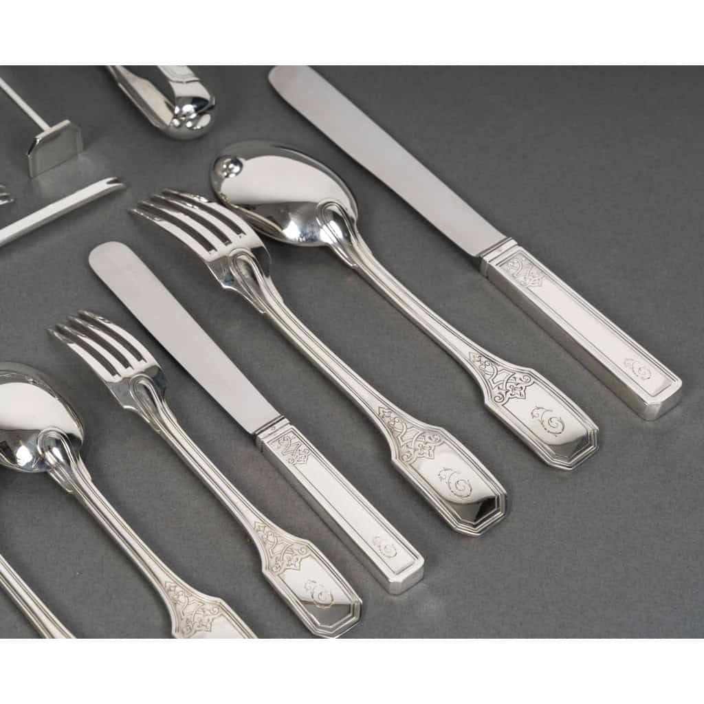 JEAN TETARD – MENAGERE EN ARGENT MASSIF 199 PIECES – Epoque 1930 13