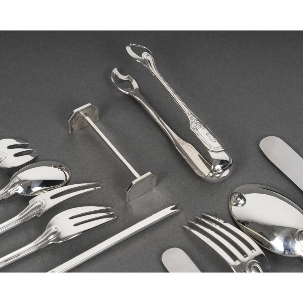 JEAN TETARD – MENAGERE EN ARGENT MASSIF 199 PIECES – Epoque 1930 14