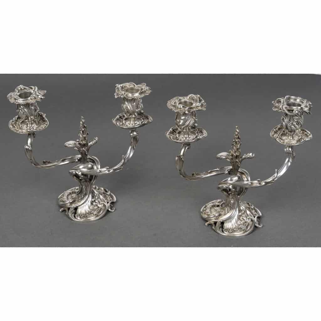 DEBAIN Paire de bouts de table en argent, Louis XV époque XIXe 4