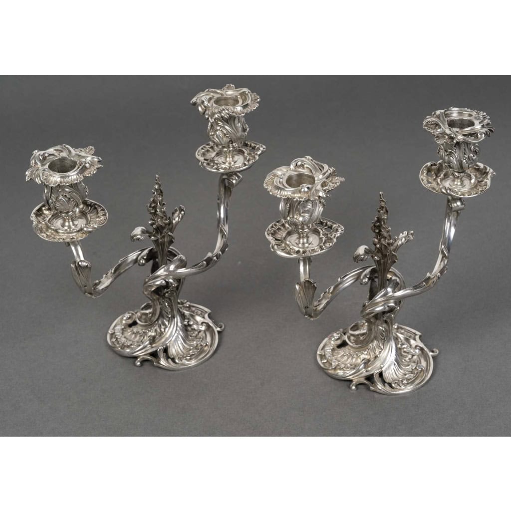 DEBAIN Paire de bouts de table en argent, Louis XV époque XIXe 9