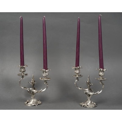 DEBAIN Paire de bouts de table en argent, Louis XV époque XIXe 3