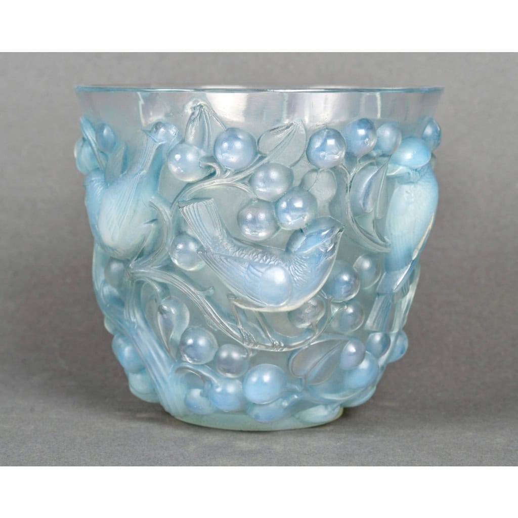 1927 René Lalique – Vase Avallon Verre Opalescent Patiné Bleu 3