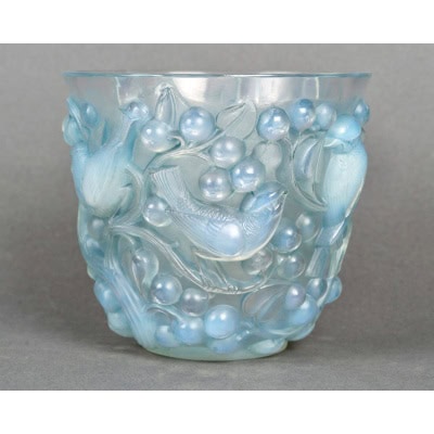 1927 René Lalique – Vase Avallon Verre Opalescent Patiné Bleu