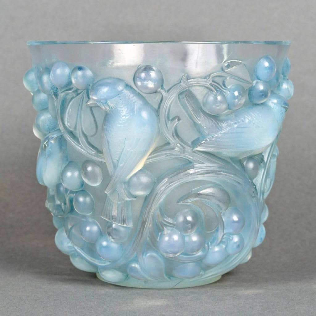 1927 René Lalique – Vase Avallon Verre Opalescent Patiné Bleu 4