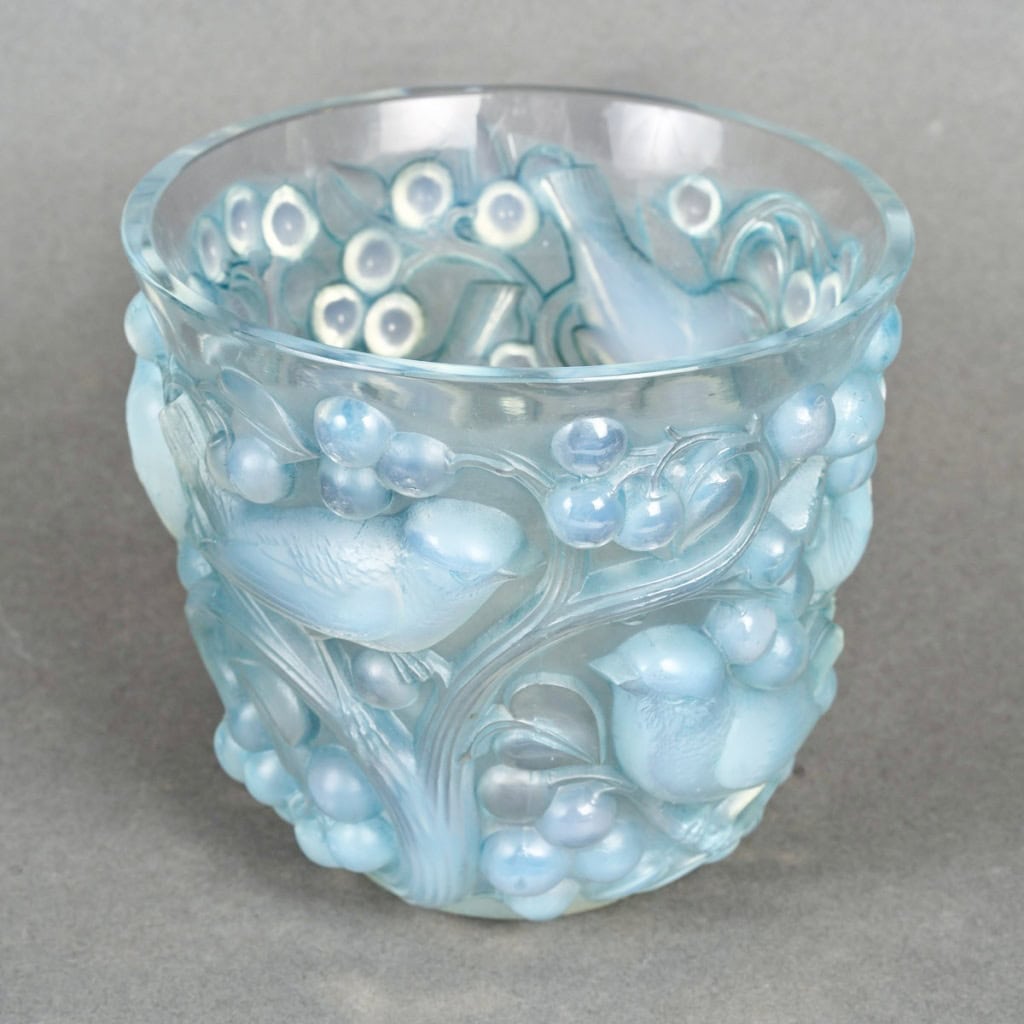 1927 René Lalique – Vase Avallon Verre Opalescent Patiné Bleu 5