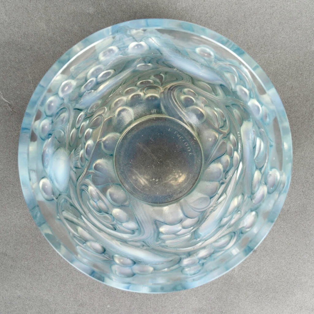 1927 René Lalique – Vase Avallon Verre Opalescent Patiné Bleu 6