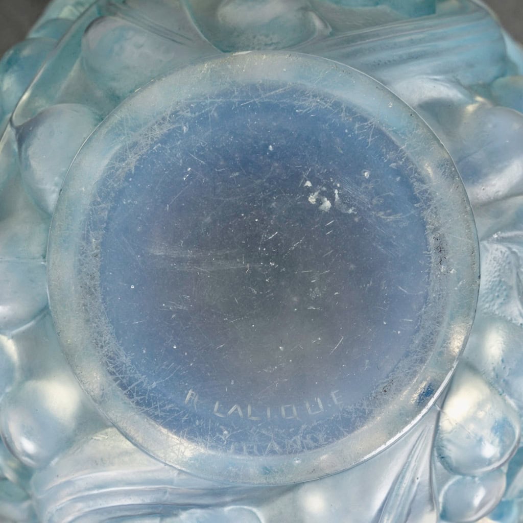 1927 René Lalique – Vase Avallon Verre Opalescent Patiné Bleu 8