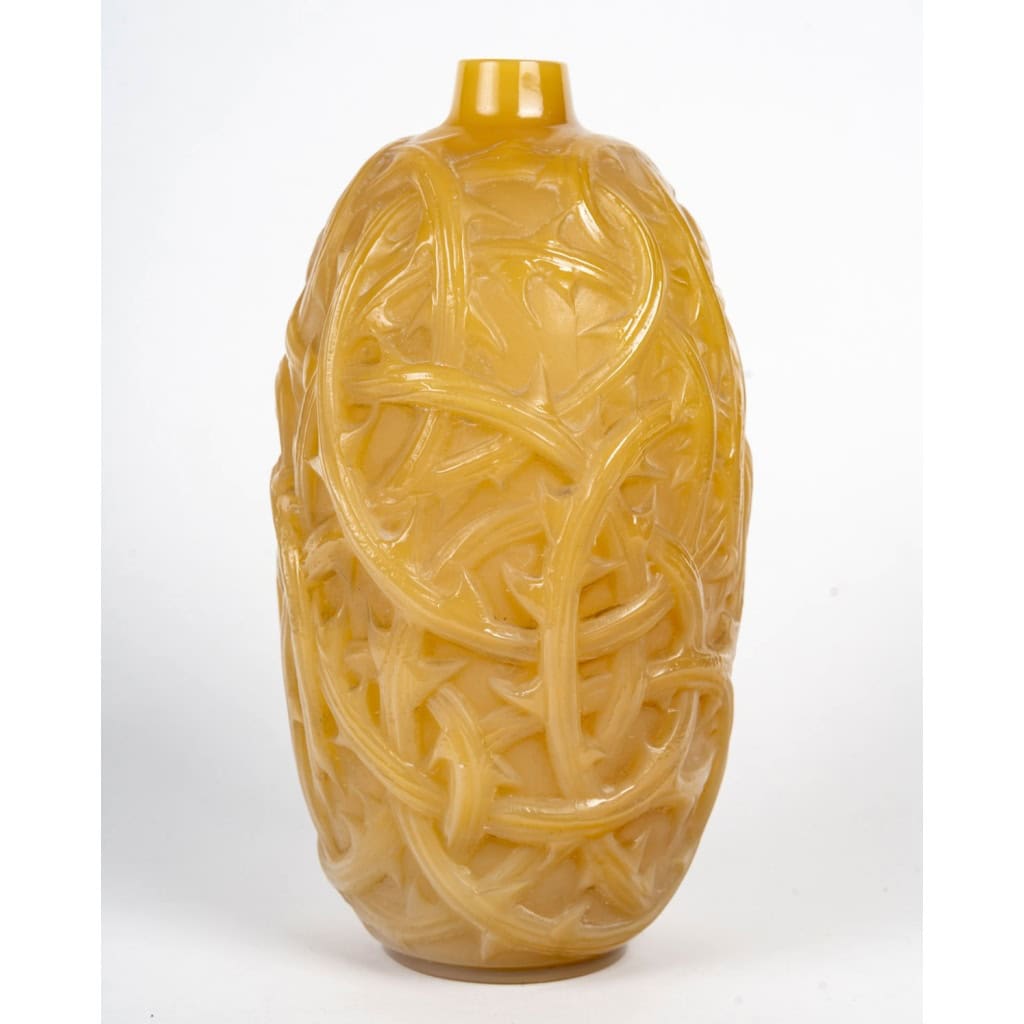 1920 René Lalique – Vase Ronces Verre Butterscotch Jaune Opalescent 4