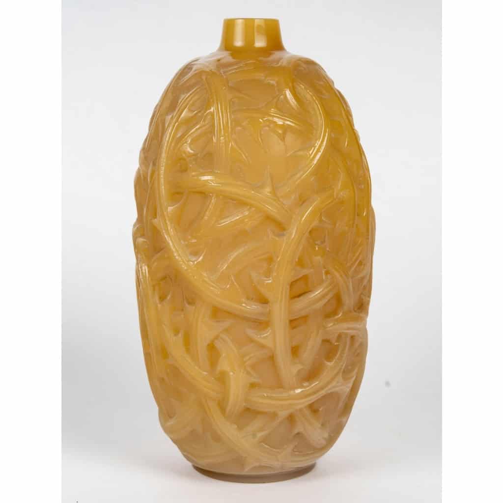 1920 René Lalique – Vase Ronces Verre Butterscotch Jaune Opalescent 3