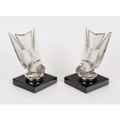 1928 René Lalique – Paire De Serre Livres Mascottes Hirondelle Verre