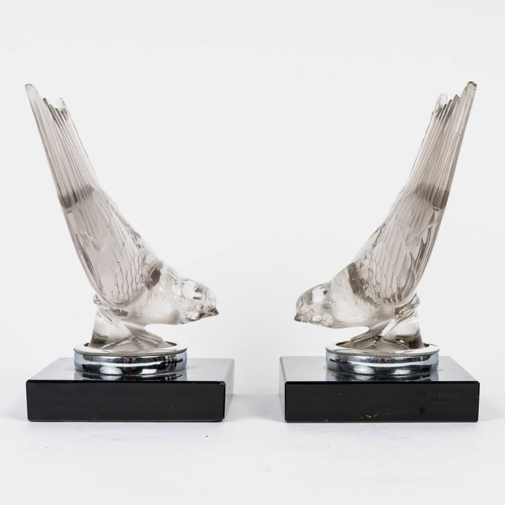 1928 René Lalique – Paire De Serre Livres Mascottes Hirondelle Verre 5