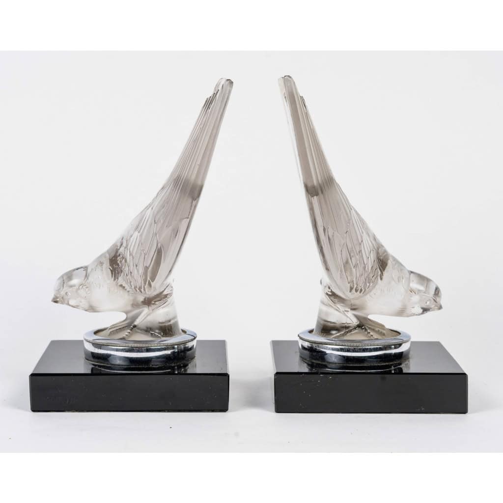 1928 René Lalique – Paire De Serre Livres Mascottes Hirondelle Verre 4