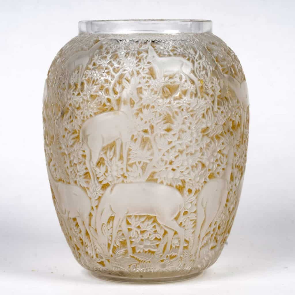 1932 René Lalique – Vase Biches Verre Blanc Patiné Sépia 4