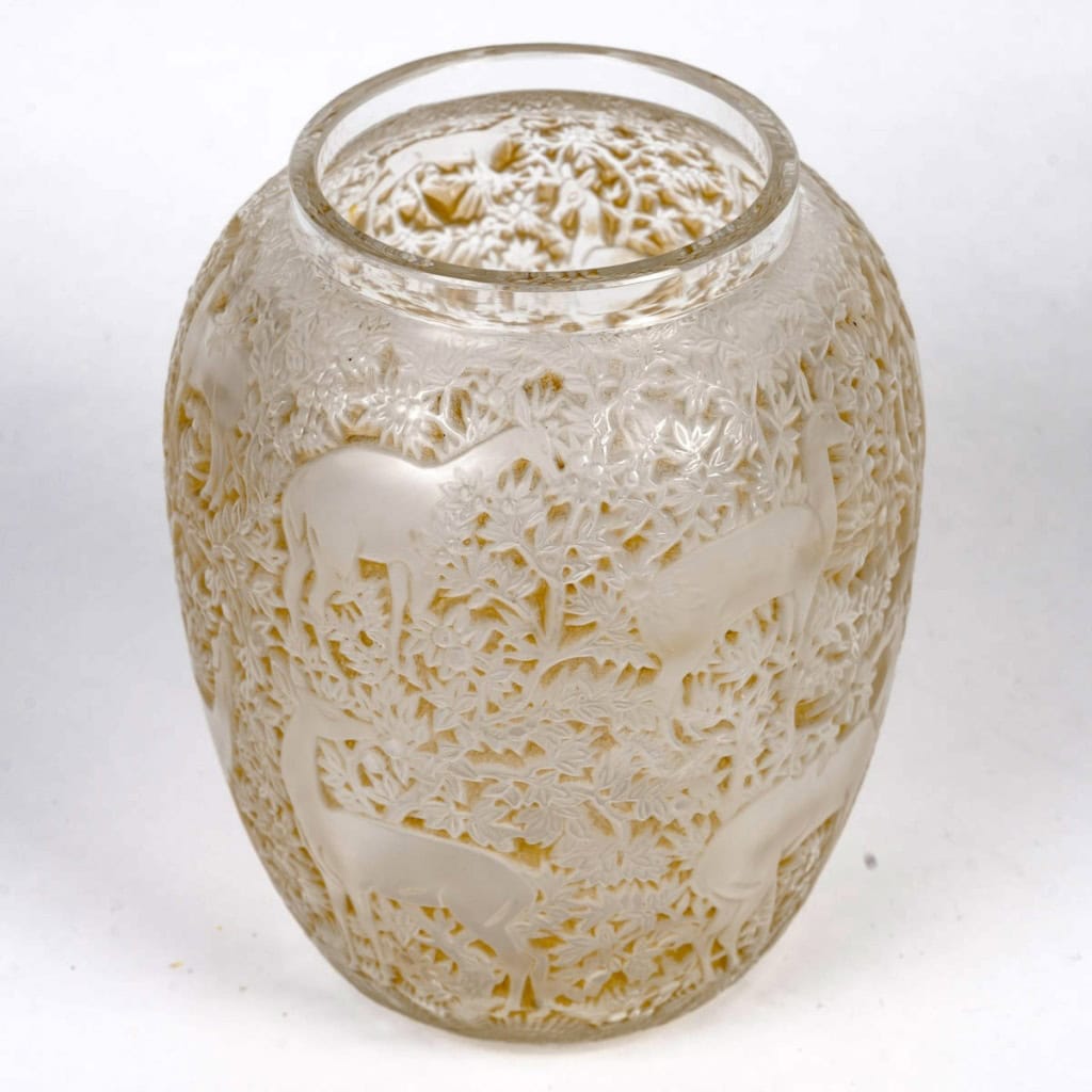 1932 René Lalique – Vase Biches Verre Blanc Patiné Sépia 6