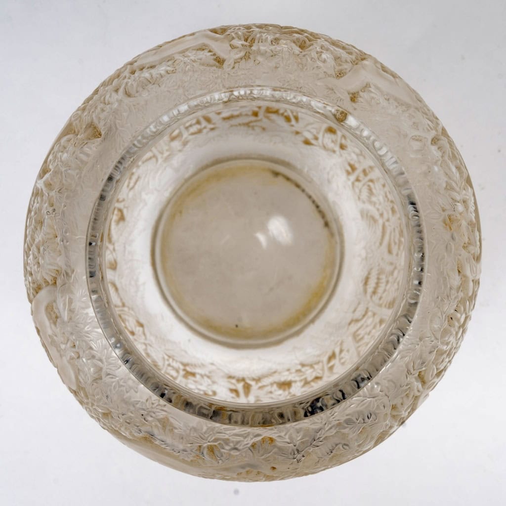 1932 René Lalique – Vase Biches Verre Blanc Patiné Sépia 8