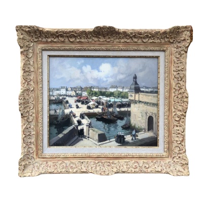 BARNOIN Henri tableau 20ème siècle Bretagne Concarneau Le marché Peinture huile sur toile signée Certificat d’authenticité