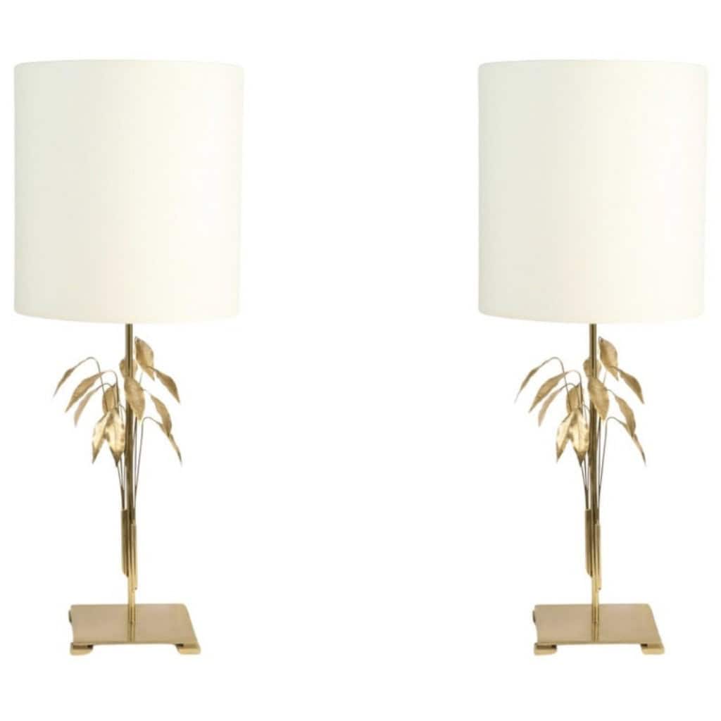 1960 Paire de Lampes Feuillage de la Maison Charles bronze et laiton doré 3