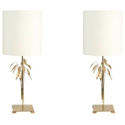 1960 Paire de Lampes Feuillage de la Maison Charles bronze et laiton doré