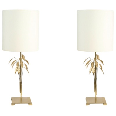 1960 Paire de Lampes Feuillage de la Maison Charles bronze et laiton doré 3