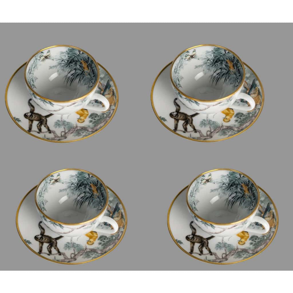 HERMES Paris ,Ensemble de 4 Tasses à thé et soucoupe Carnets d’Équateur 12