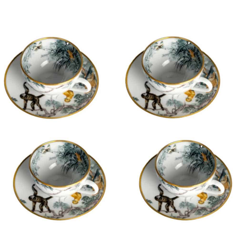 HERMES Paris ,Ensemble de 4 Tasses à thé et soucoupe Carnets d’Équateur 3