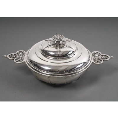CARDEILHAC – Légumier couvert en argent massif mascaron XIXème