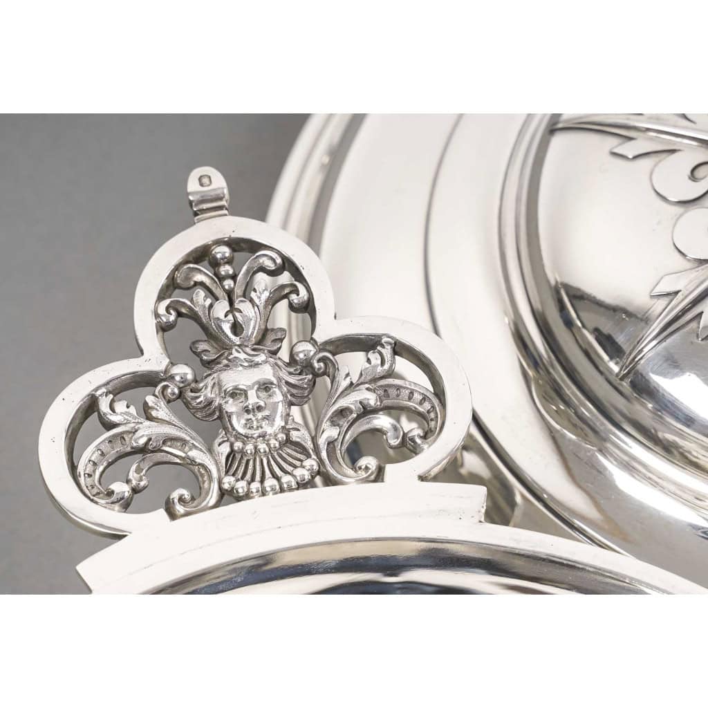 CARDEILHAC – Légumier couvert en argent massif mascaron XIXème 19