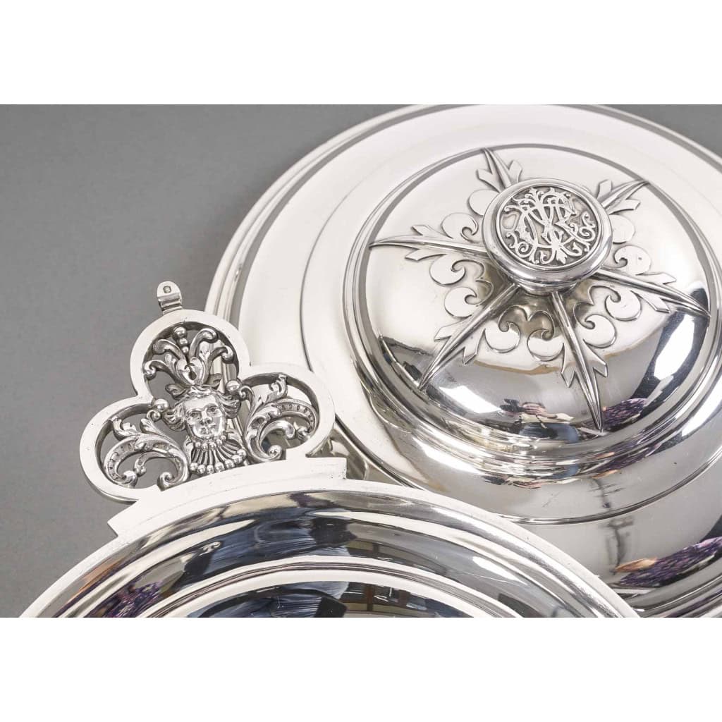 CARDEILHAC – Légumier couvert en argent massif mascaron XIXème 20