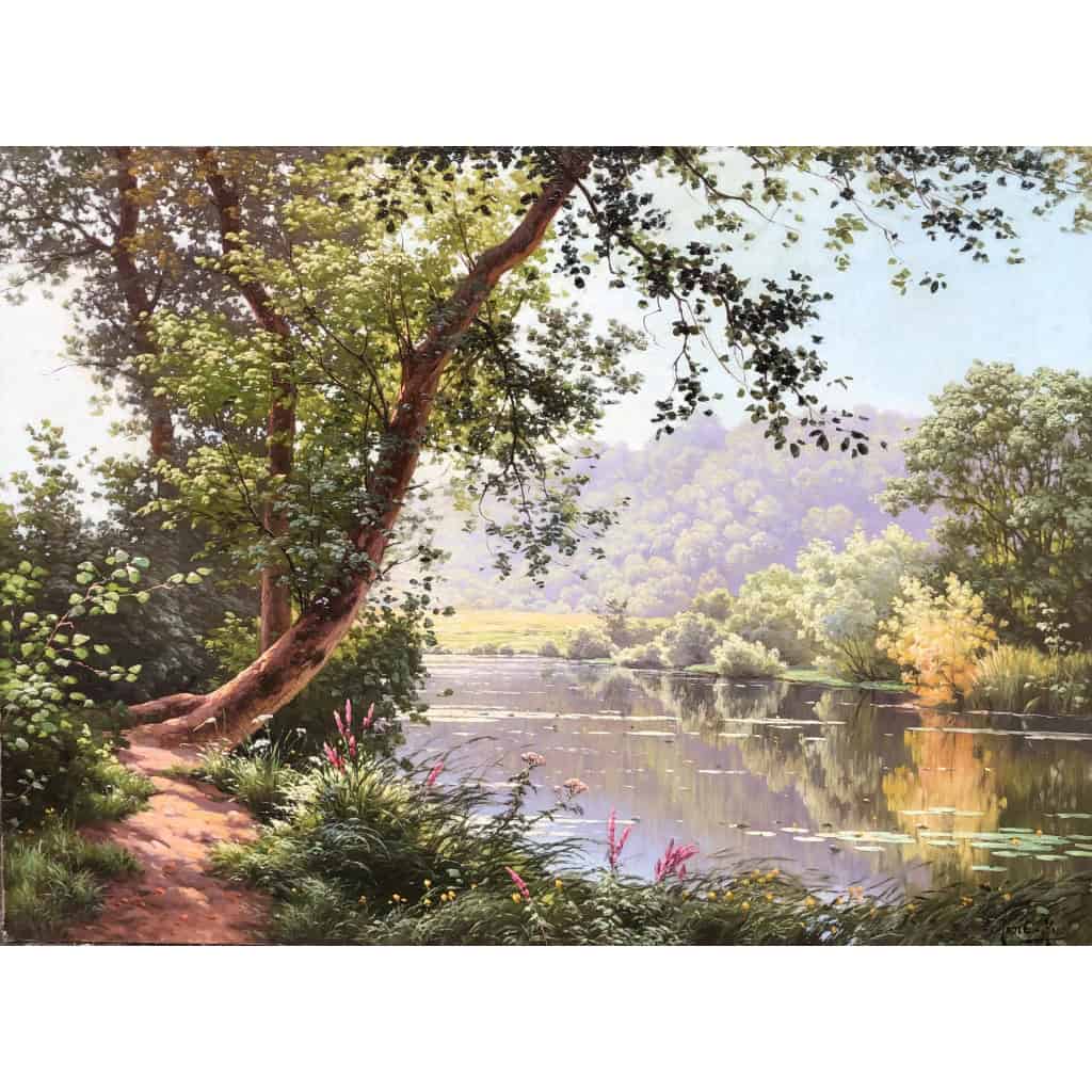 HIS René Peinture Française Début XXème Siècle Matin à Méluzien Huile Sur Toile Signée ​​​​​​​Certificat d’authenticité 14
