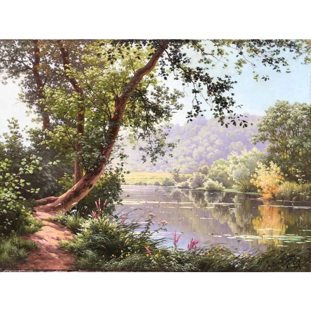 HIS René Peinture Française Début XXème Siècle Matin à Méluzien Huile Sur Toile Signée ​​​​​​​Certificat d’authenticité 6