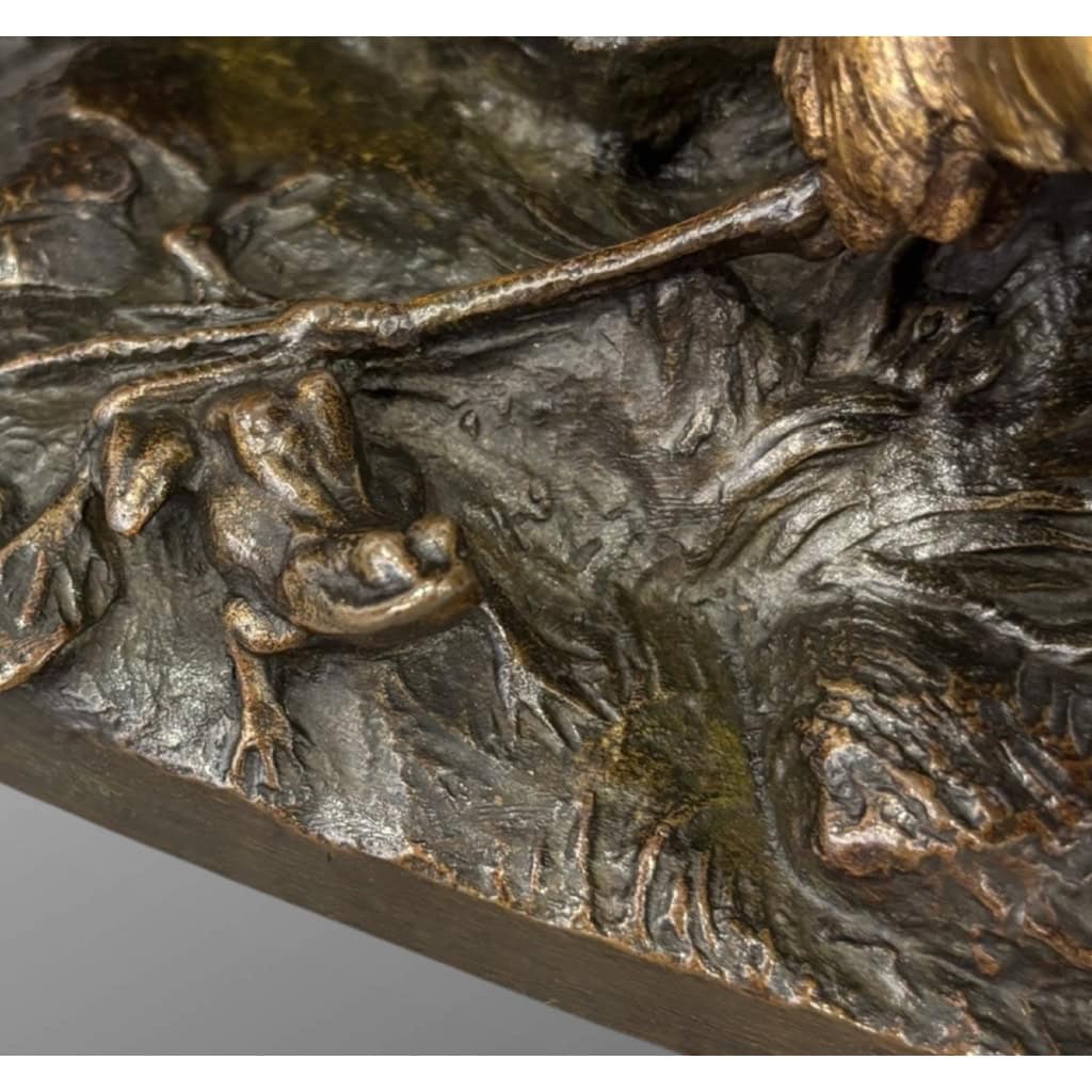 Sculpture – Groupe De Bécasses À La Grenouille , Léon Bureau (1866-1906) – Bronze 6