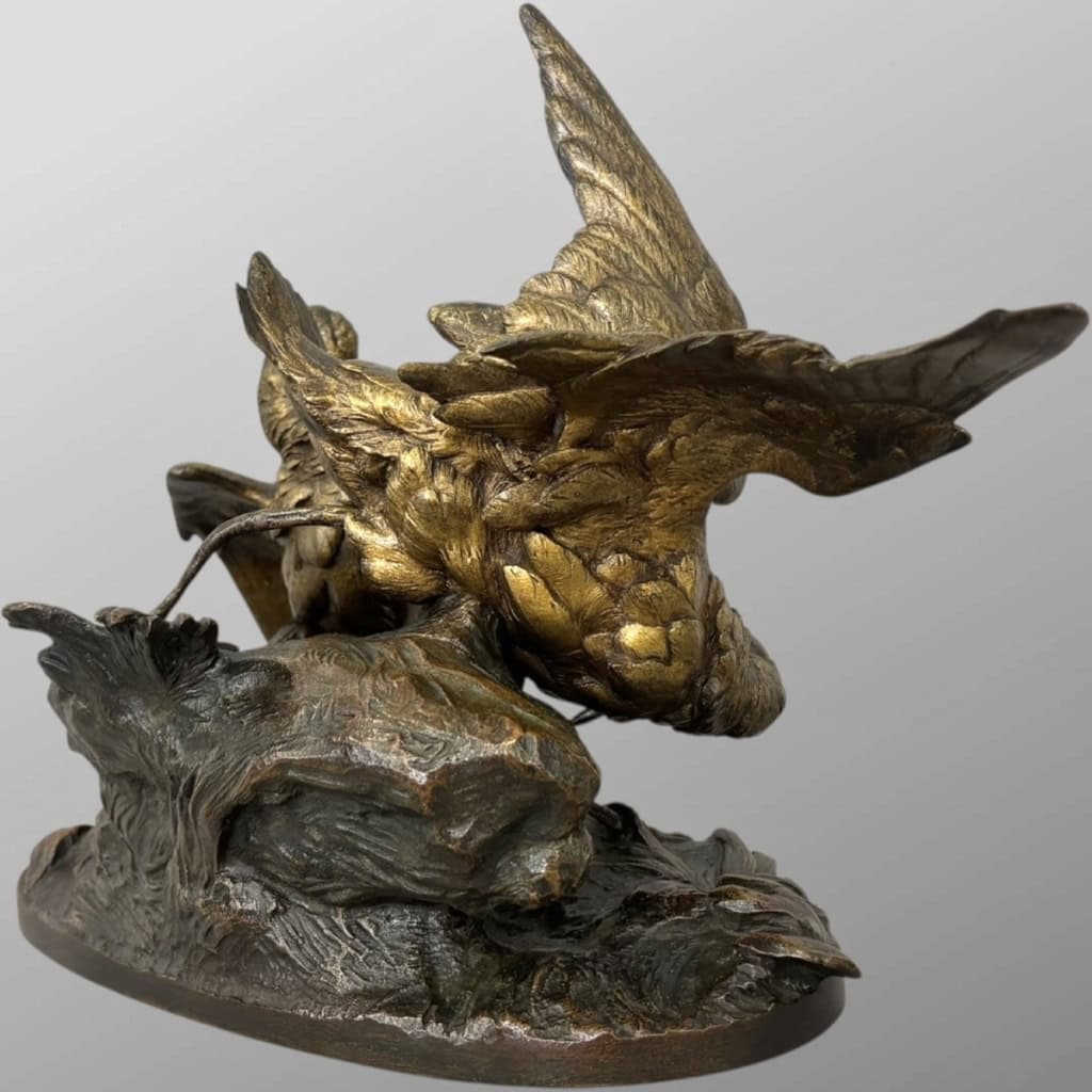 Sculpture – Groupe De Bécasses À La Grenouille , Léon Bureau (1866-1906) – Bronze 10