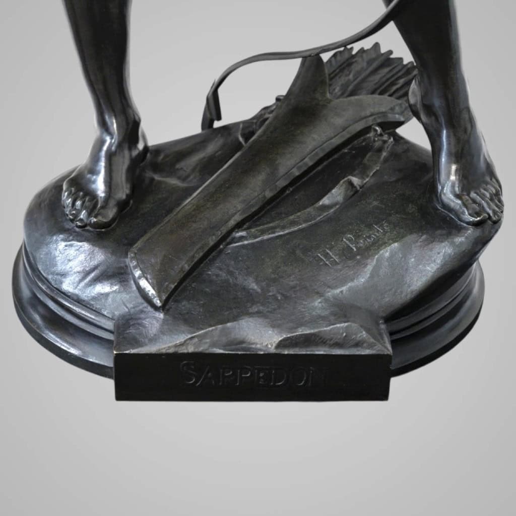 Sculpture – Sarpédon Bandant Son Arc , Henri Peinte (1845-1912) – Bronze 10