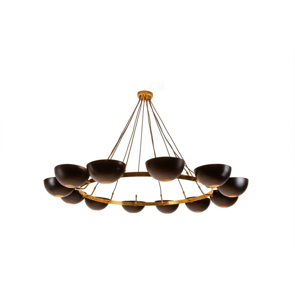 Lustre ou suspension à 10 lumières, laiton et laque noire, contemporain. LS64521208U 5
