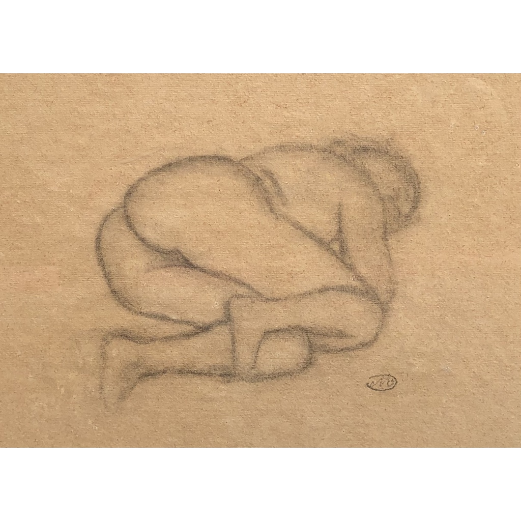 MAILLOL Aristide Nu allongé Fusain sur papier signé certificat d’authenticité 6