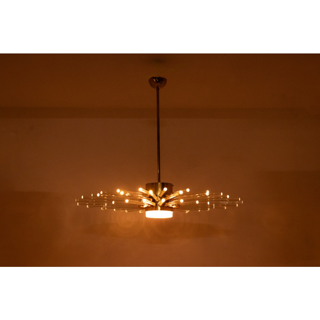 Lustre à tubes de verres, rayonnant. Création contemporaine. LS64491709P 4
