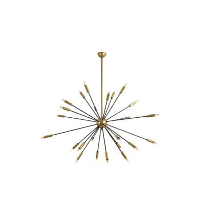 Lustre de forme Spoutnik en laiton doré patiné et laqué noir. Contemporain. LS64501609P