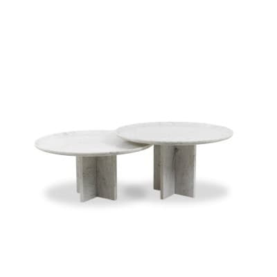 Paire de tables gigognes en marbre de Carrare. Contemporain. LS64411609M