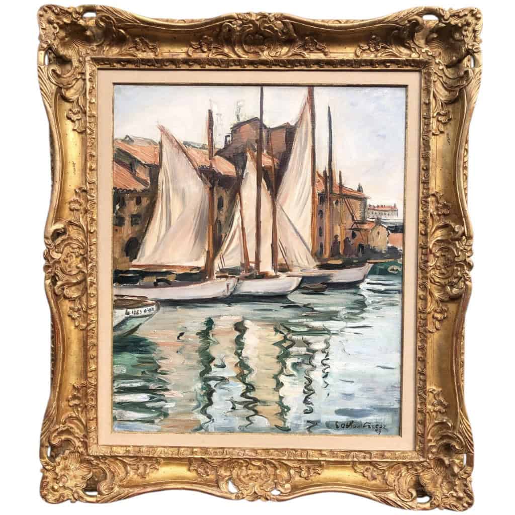 OTHON FRIESZ Emile Les voiles au port de Toulon en 1929 Huile toile signée datée Certificat 3