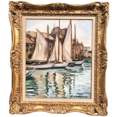 OTHON FRIESZ Emile Les voiles au port de Toulon en 1929 Huile toile signée datée Certificat 3