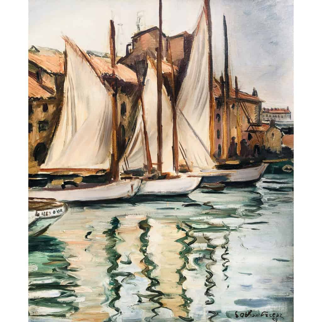 OTHON FRIESZ Emile Les voiles au port de Toulon en 1929 Huile toile signée datée Certificat 13