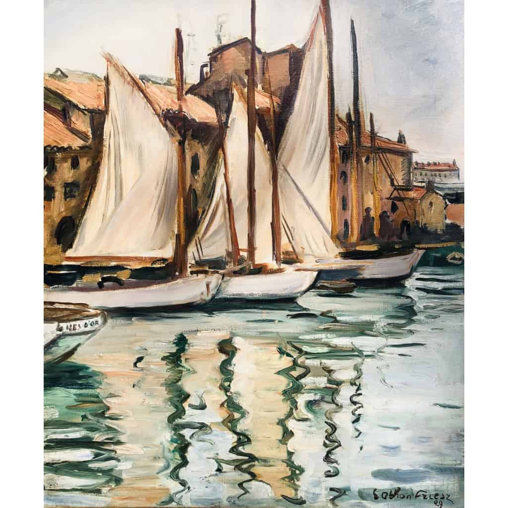 OTHON FRIESZ Emile Les voiles au port de Toulon en 1929 Huile toile signée datée Certificat 14