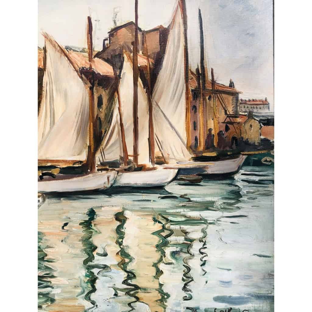 OTHON FRIESZ Emile Les voiles au port de Toulon en 1929 Huile toile signée datée Certificat 15