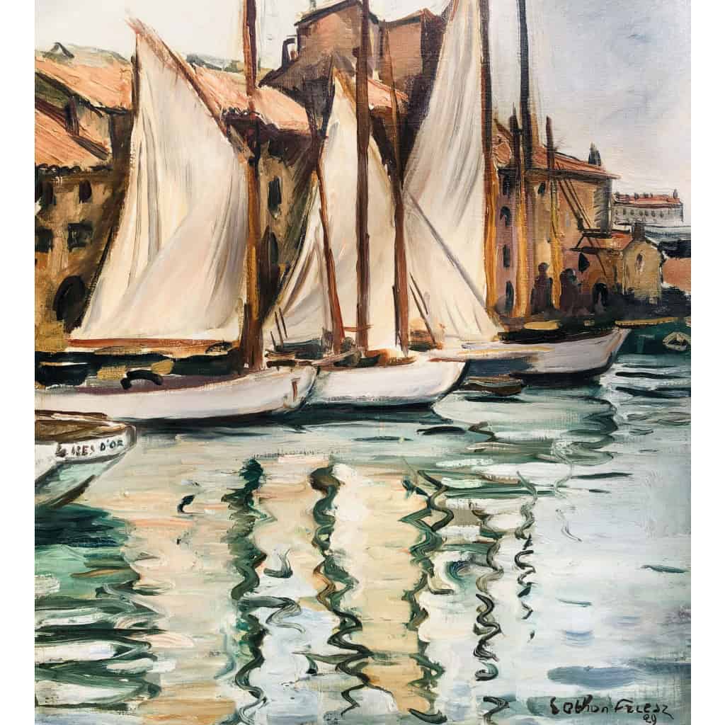 OTHON FRIESZ Emile Les voiles au port de Toulon en 1929 Huile toile signée datée Certificat 6